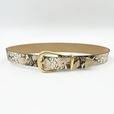 June Belt - Ivory Snake Print Leather Belt Gold Buckle Set - Streets Ahead