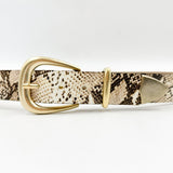 June Belt - Ivory Snake Print Leather Belt Gold Buckle Set - Streets Ahead