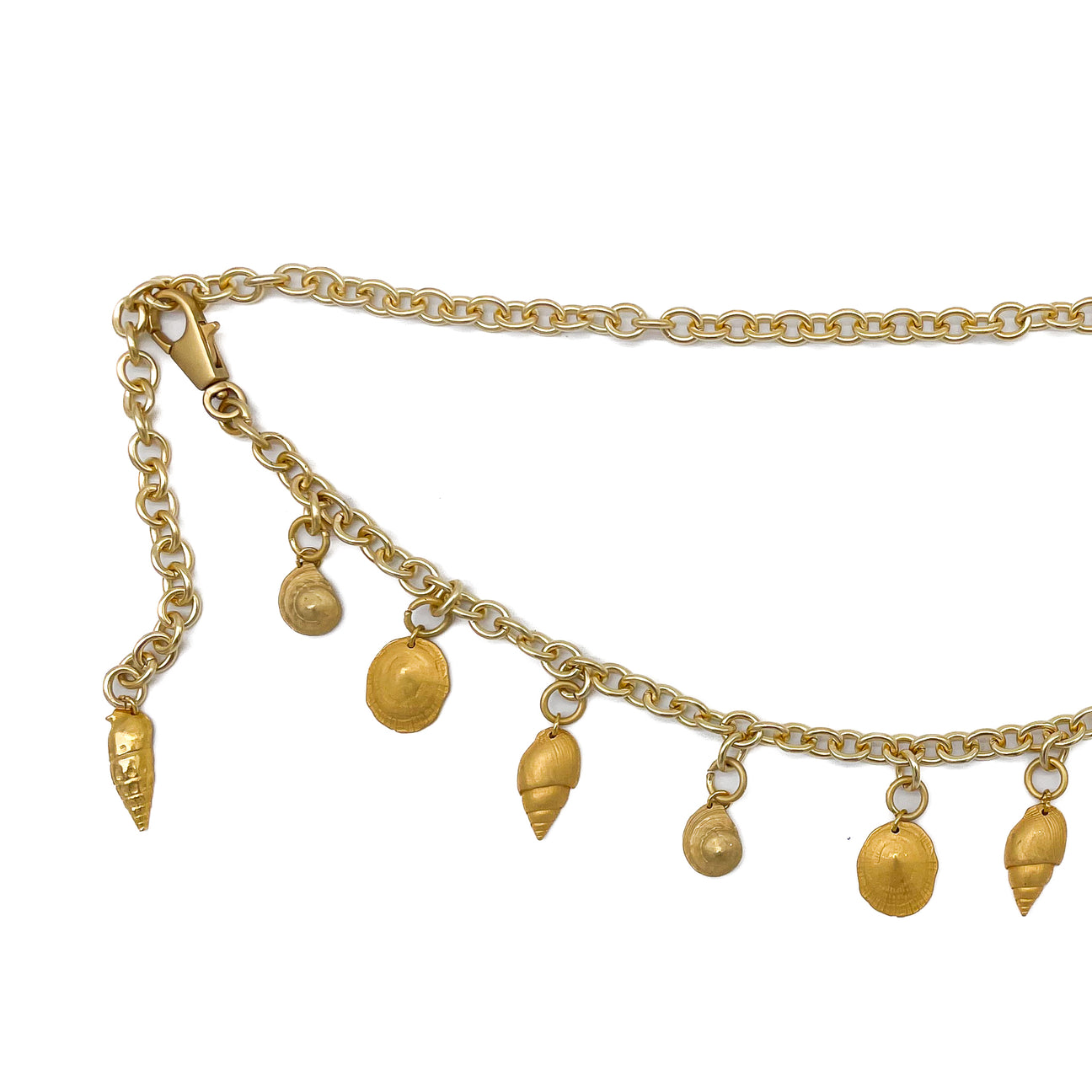 Mixed Shell Chain Belt - Matte Gold Shell Charm Italian Chain Belt ...