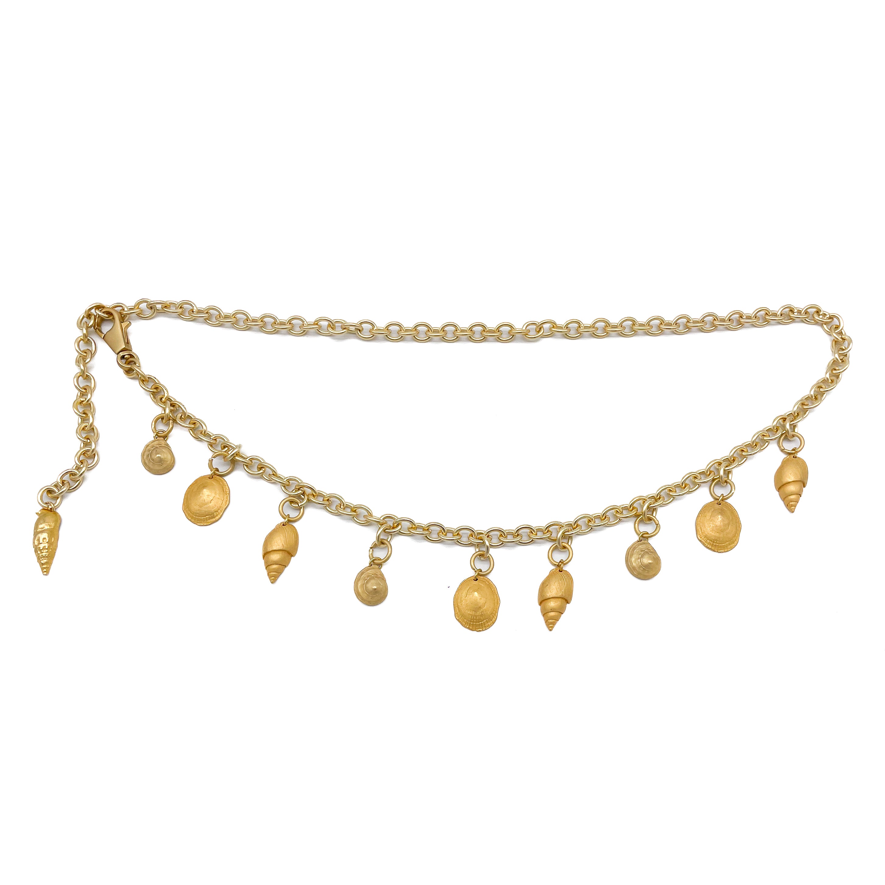Mixed Shell Chain Belt in matte gold Italian chain with shell charm detail, Streets Ahead