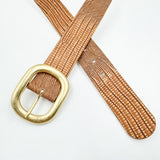 Azura Belt - Tan Embossed Italian Leather Jean Belt Light Gold Buckle - Streets Ahead