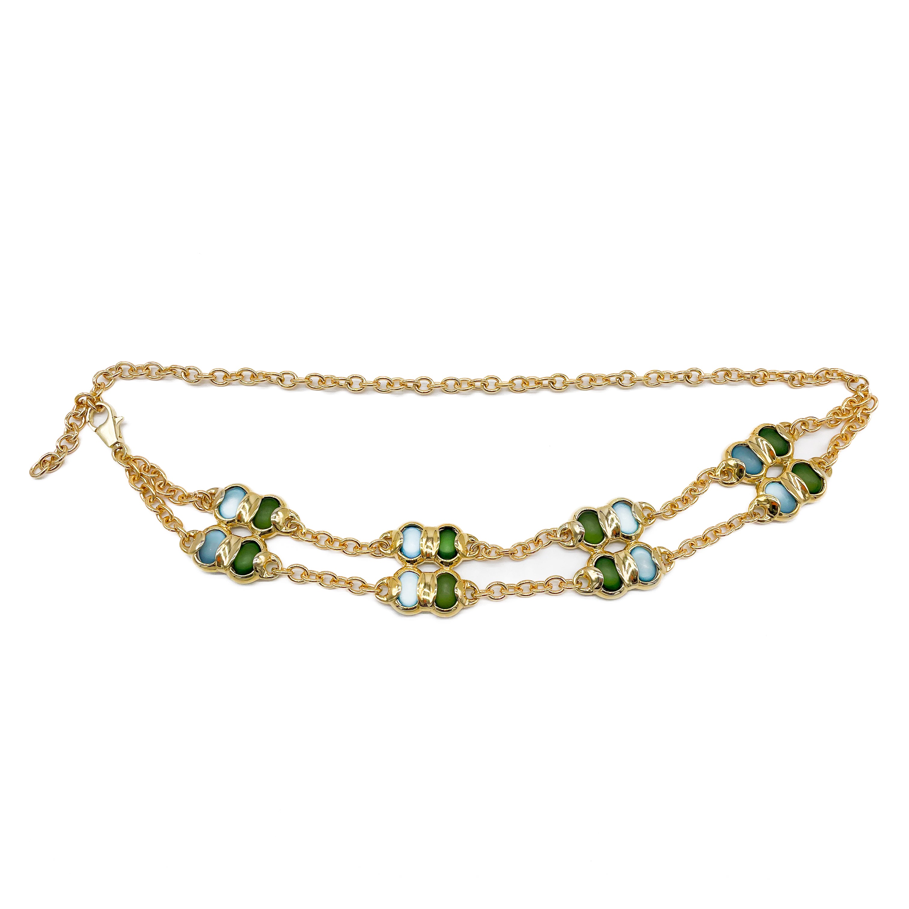 Chleo Chain Belt - Matte Gold With Matte Gold And Blue Resin Stones - Streets Ahead