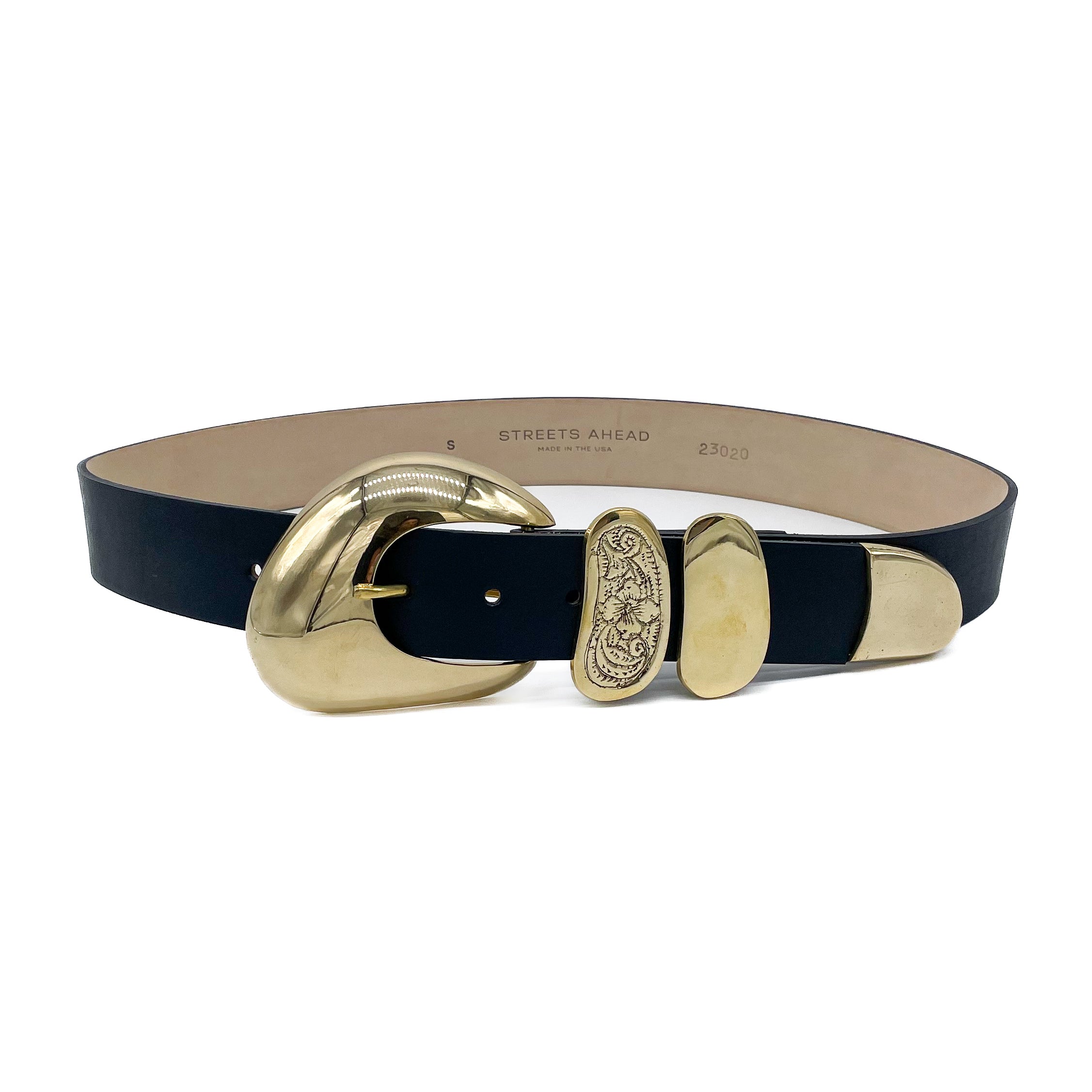 Willa Belt - Solid Brass Buckle Black Leather Belt - Streets Ahead