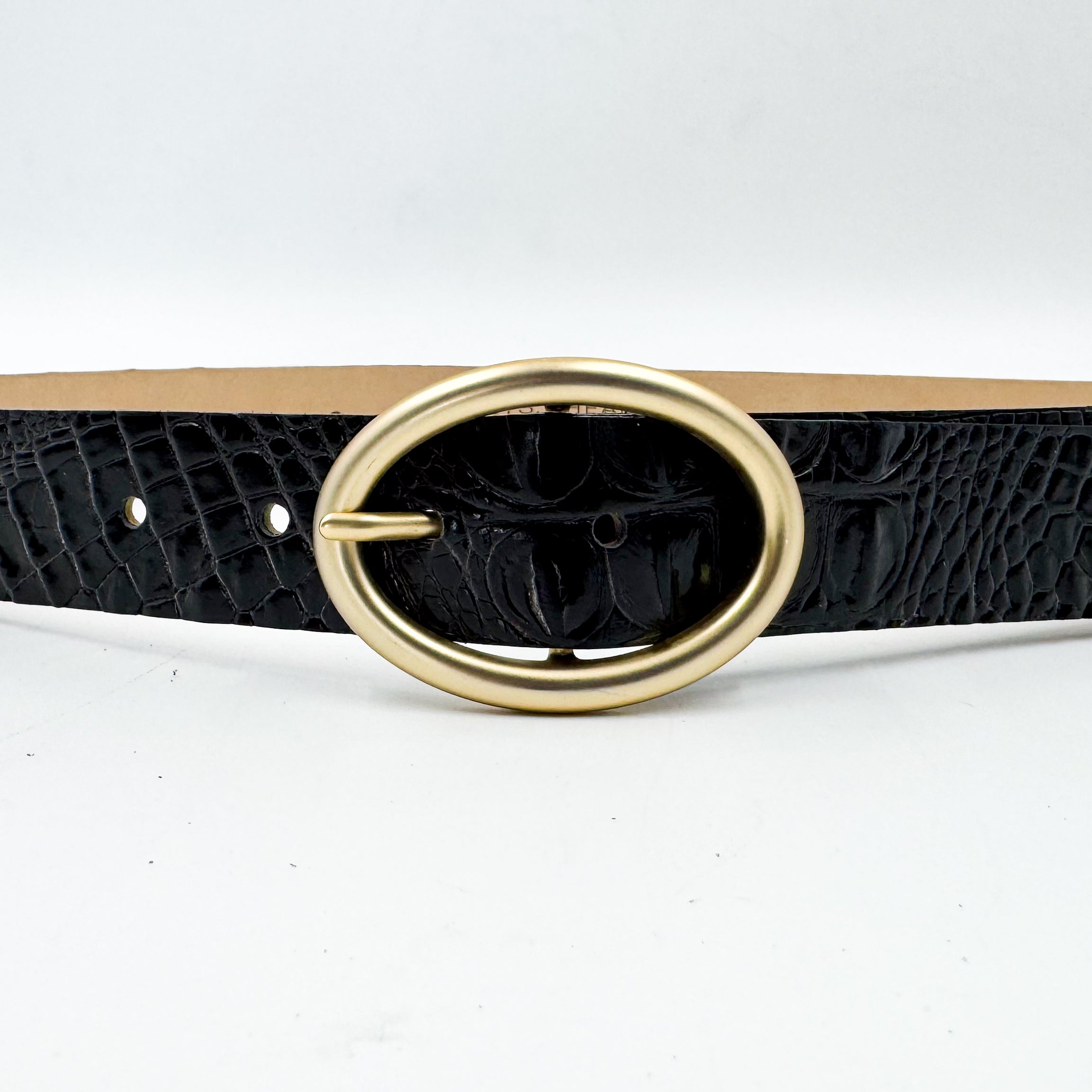 Streets Ahead Jet Belt — croc-embossed leather with matte gold buckle, handcrafted in Los Angeles