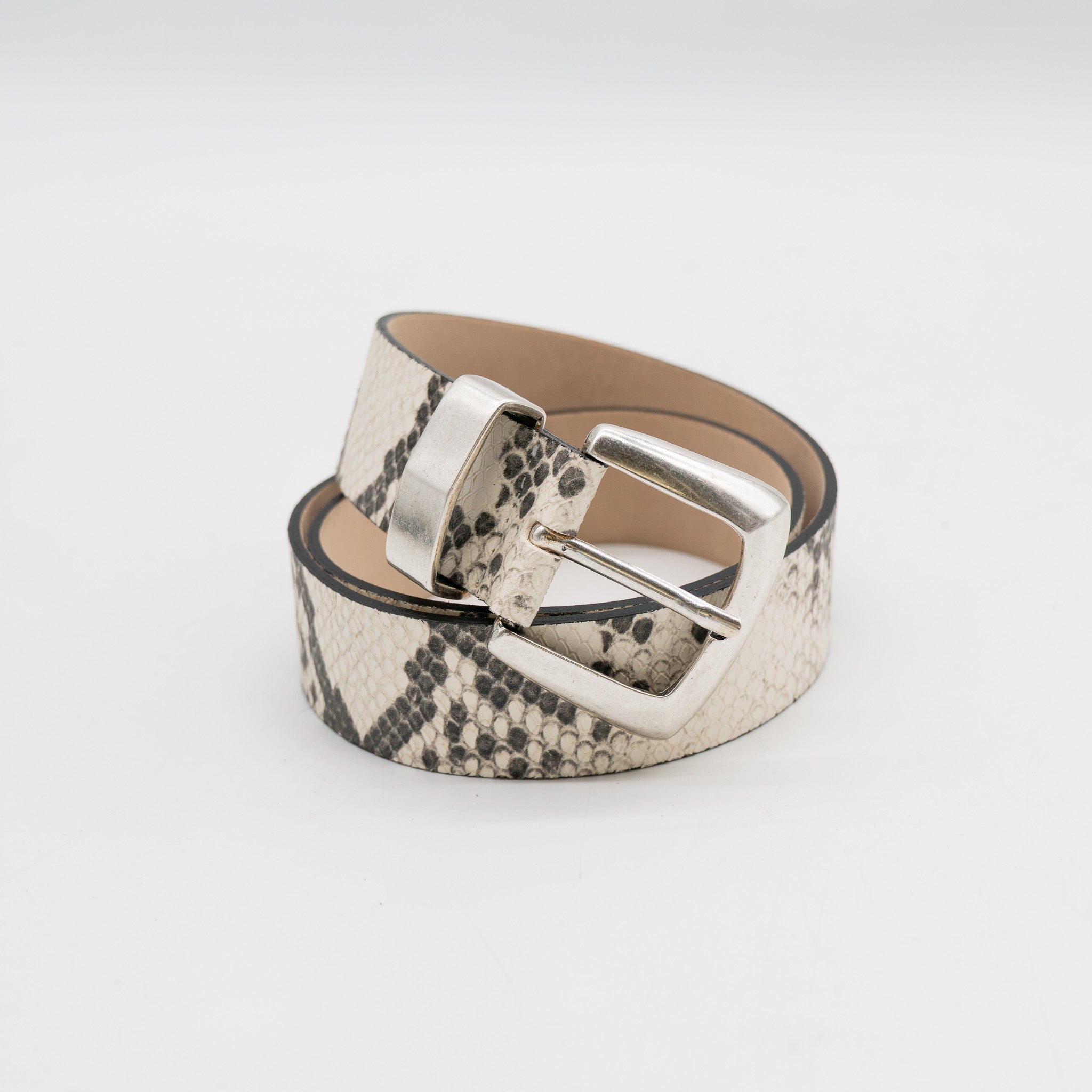 python embossed Italian leather belt with silver buckle - Streets Ahead