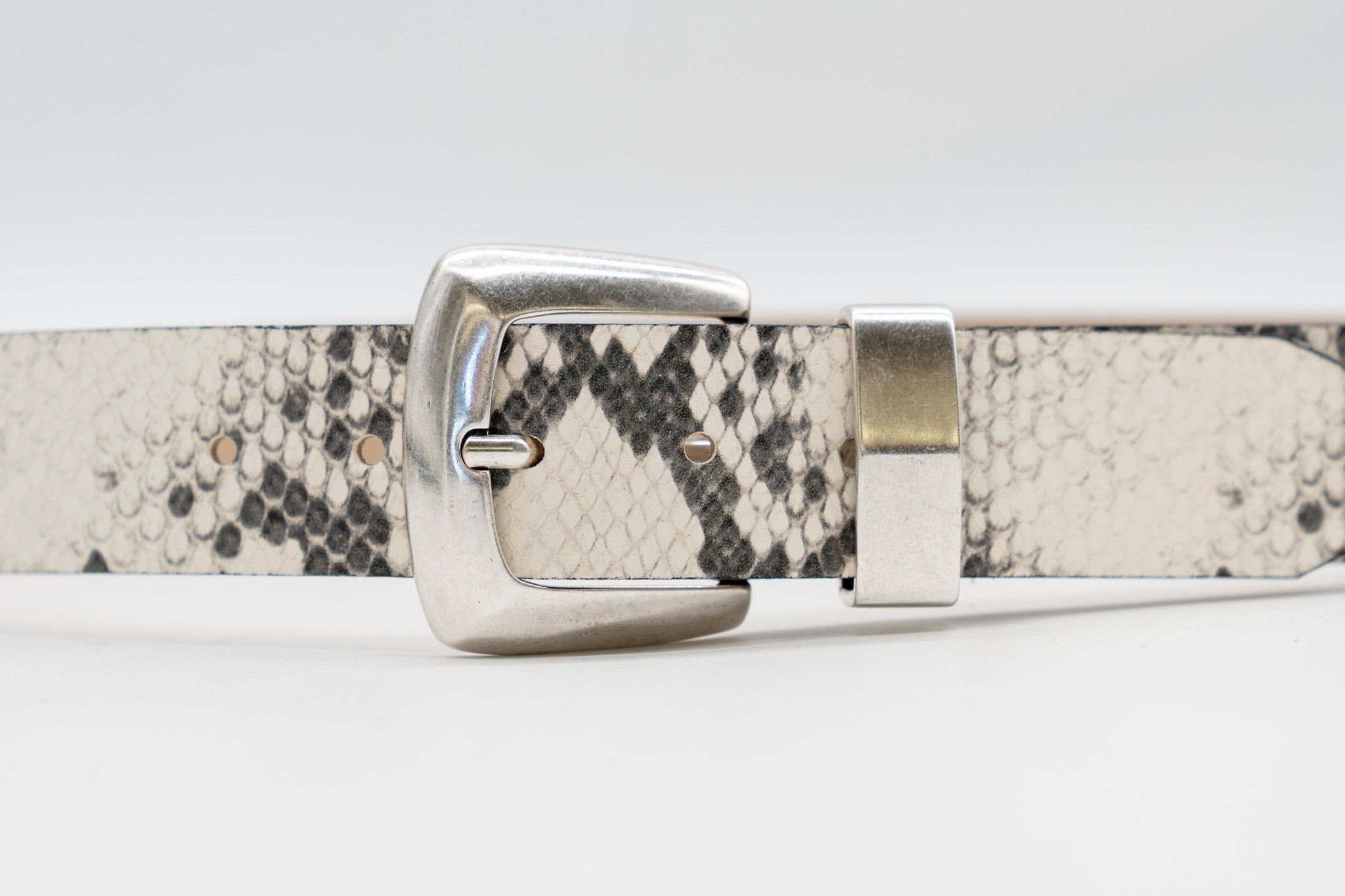 python embossed Italian leather belt with silver buckle - Streets Ahead