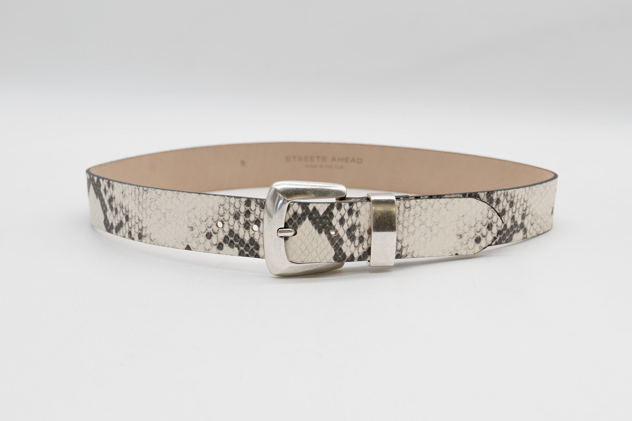 python embossed Italian leather belt with silver buckle - Streets Ahead