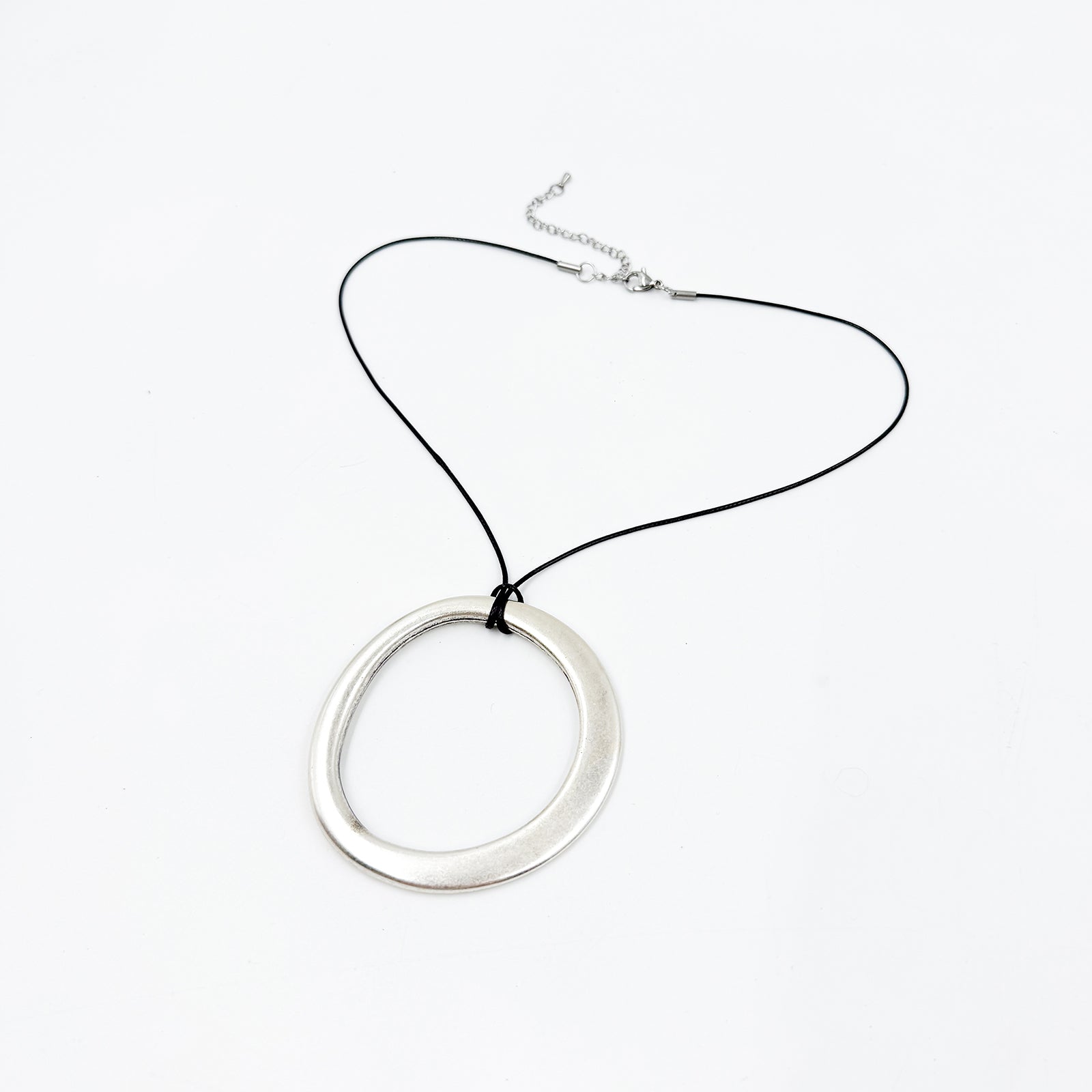Streets Ahead Calista Necklace Silver — black cord with silver pendant, handcrafted in Los Angeles