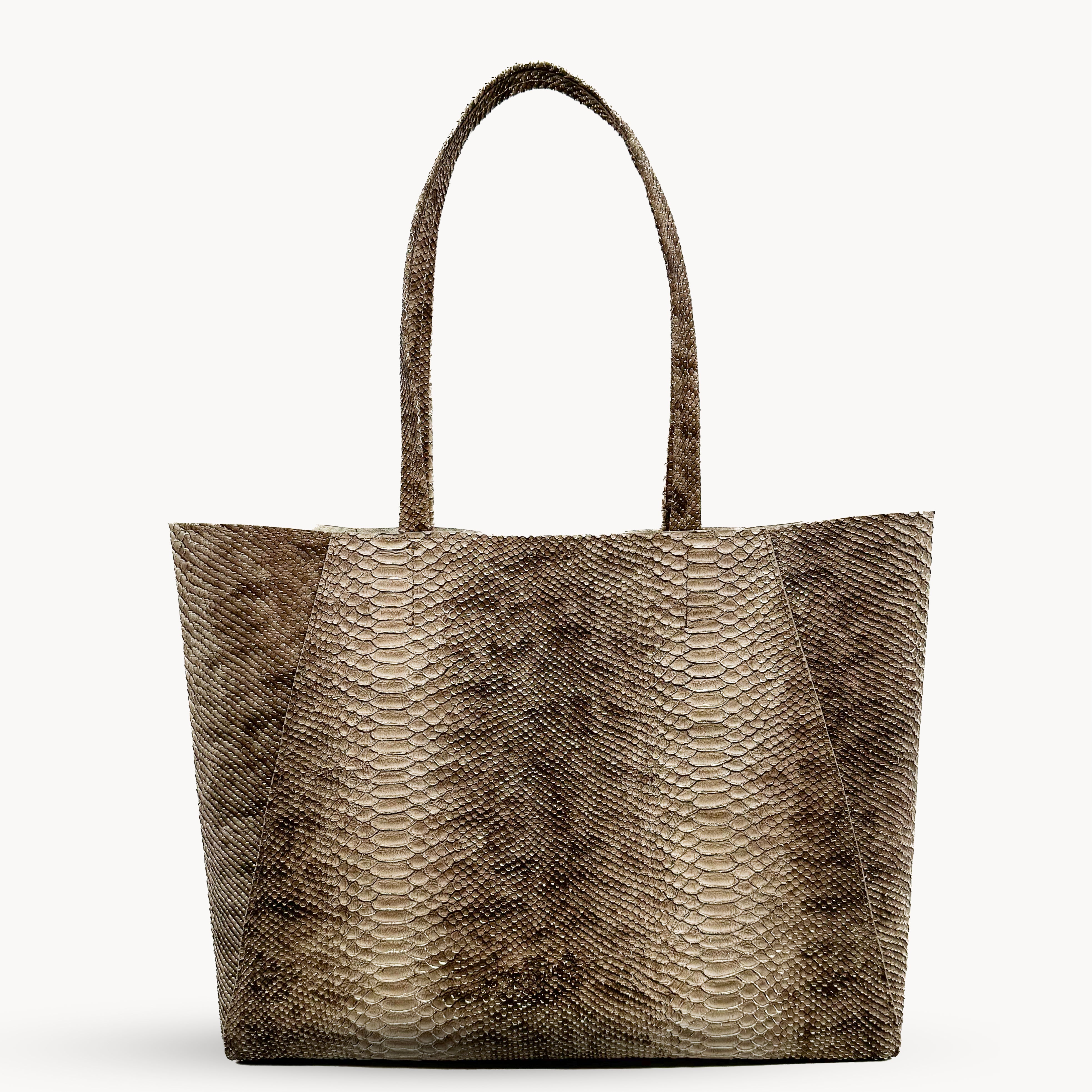 Yara Tote - Taupe Python Print Leather Handbag - Streets Ahead