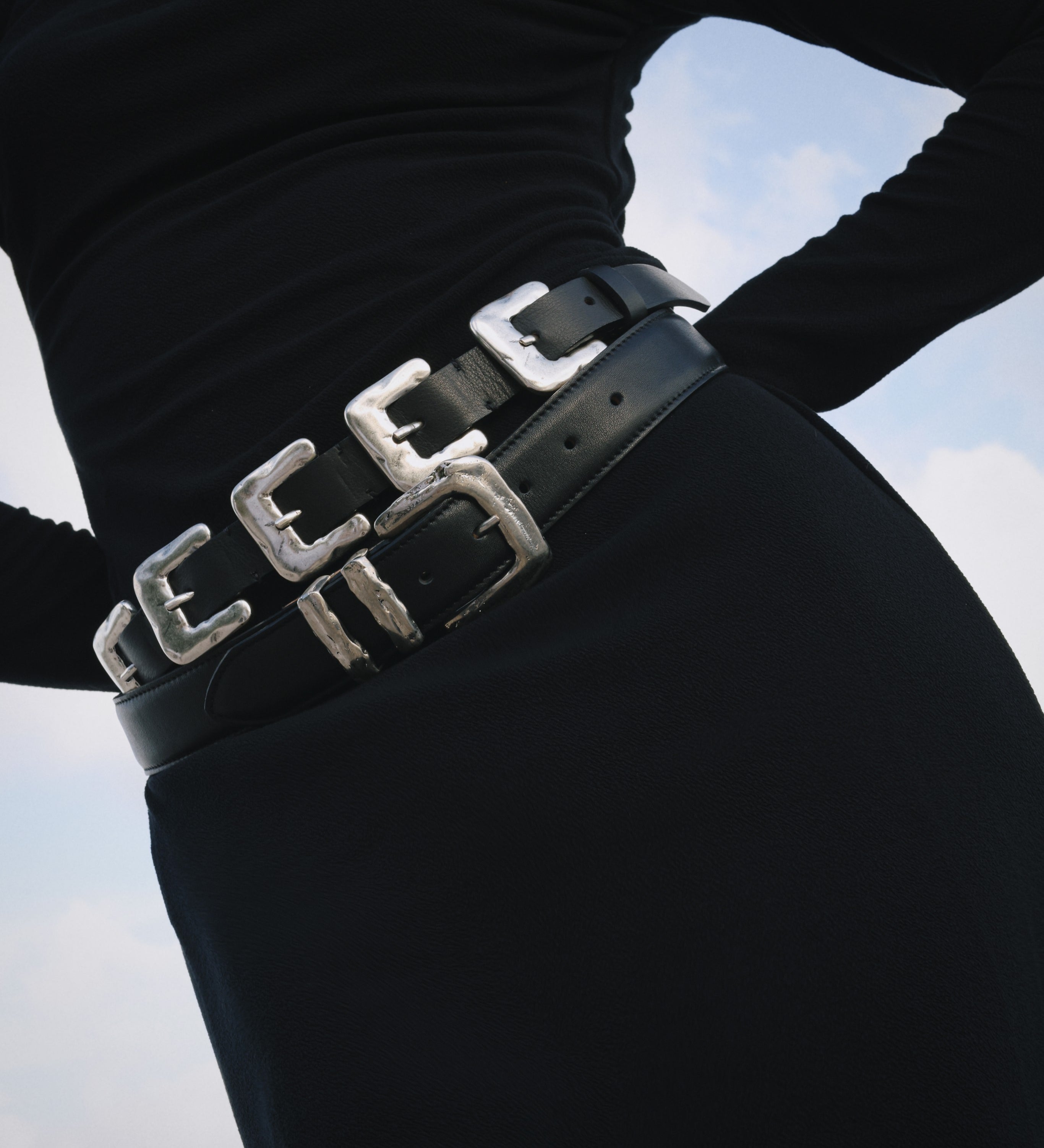Streets Ahead Marcella Belt — black leather multi-buckle belt, handcrafted in Los Angeles