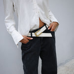 Livia Belt - Ivory Croc Embossed Leather - [description] - StreetsAheadInc