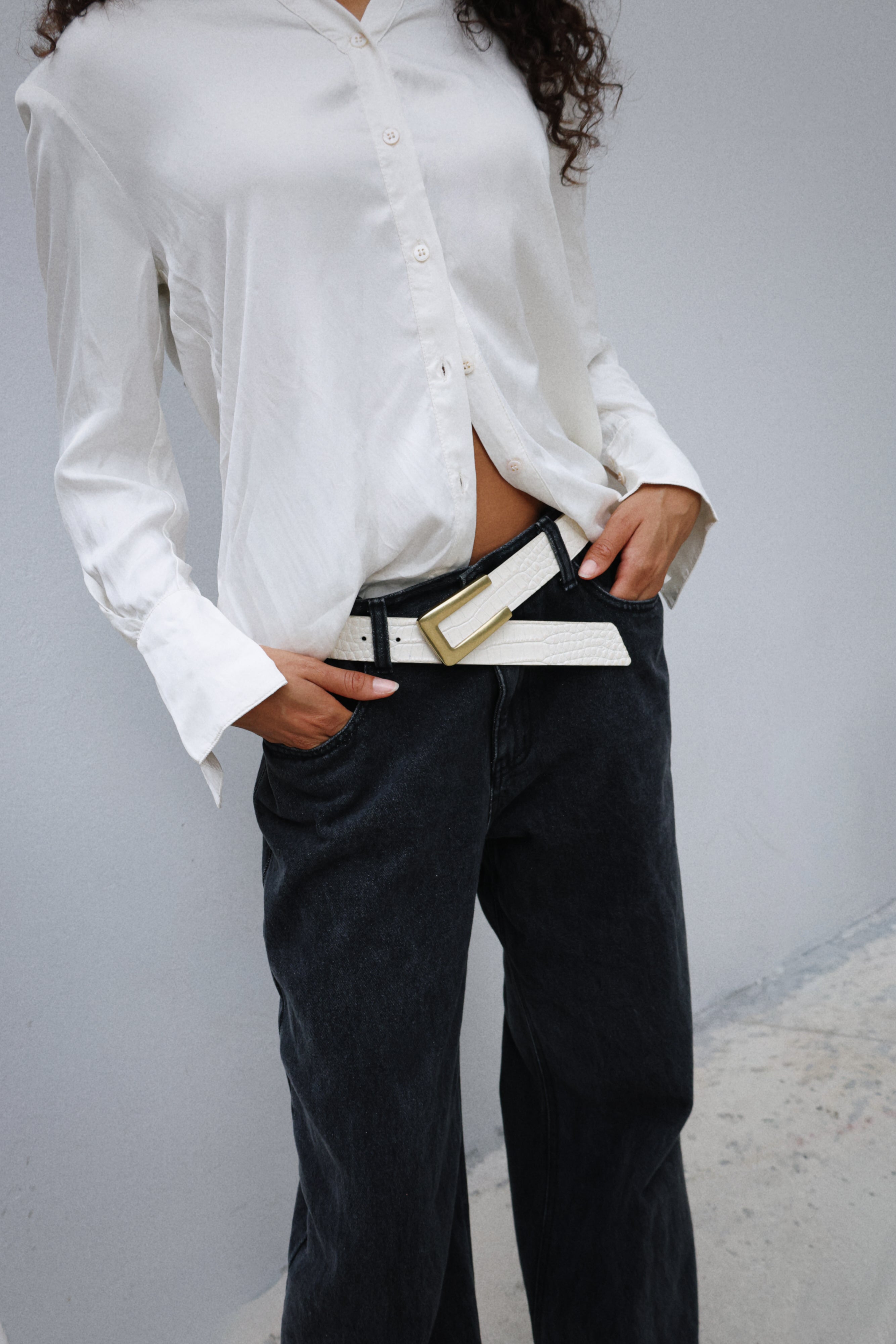 Livia Belt - Ivory Croc Embossed Leather - [description] - StreetsAheadInc
