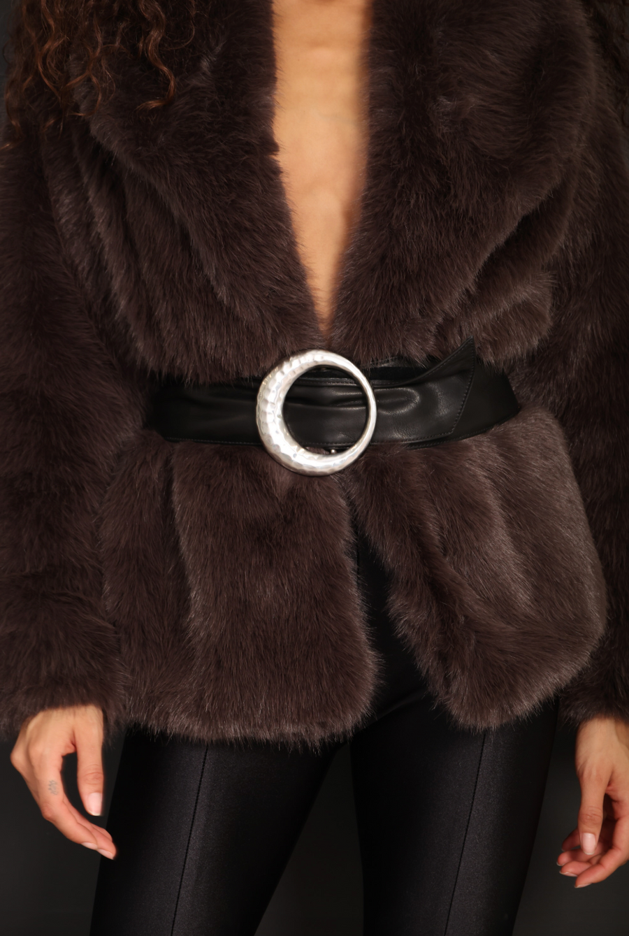 Kaia Soft Sash Leather Belt Styled On Furry Jacket - Streets Ahead