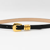 Selene Belt - Black Italian Leather Belt Gold Buckle Multi-Loop Design - Streets Ahead