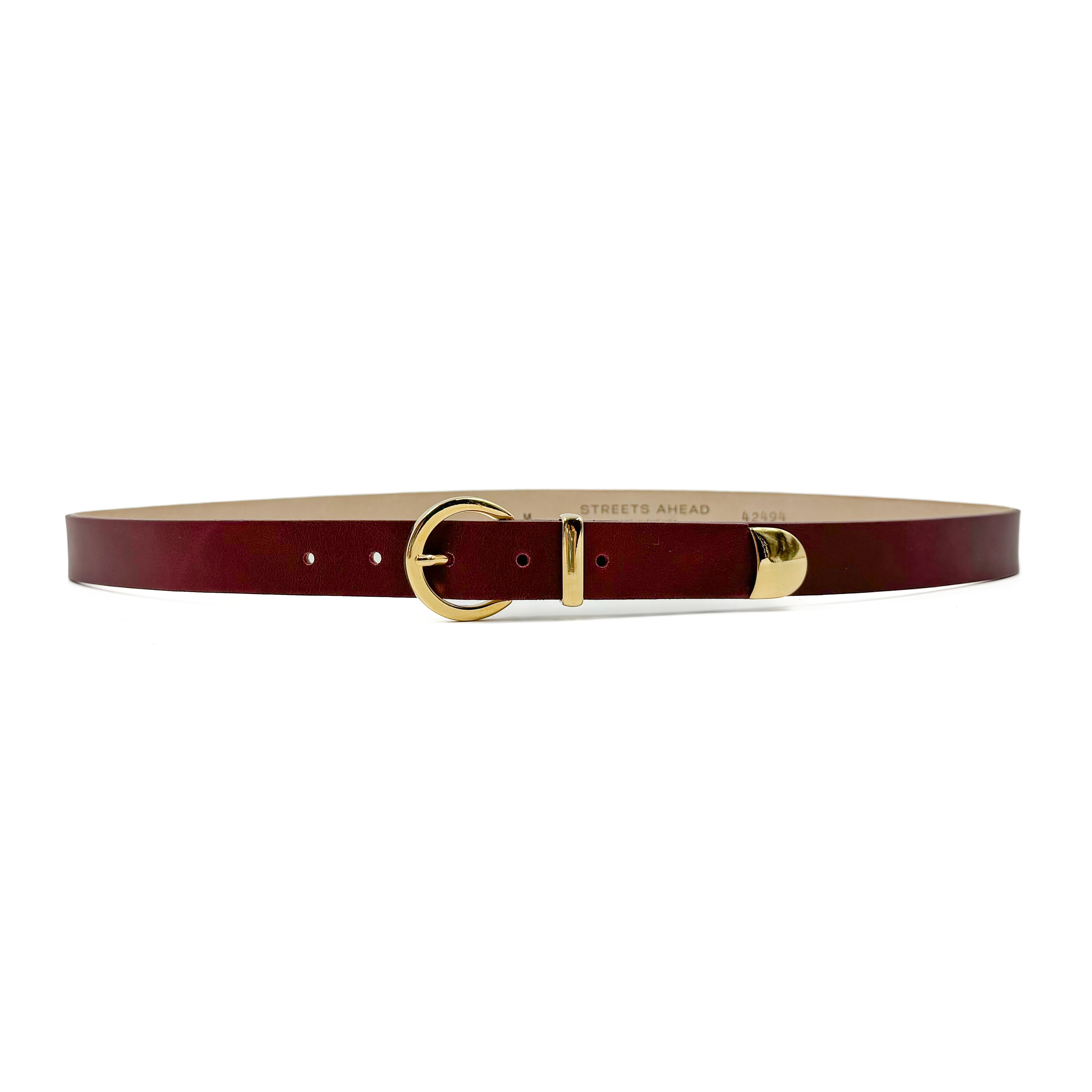 Seraphina Belt - Deep Red Classic Narrow Leather Belt - Streets Ahead