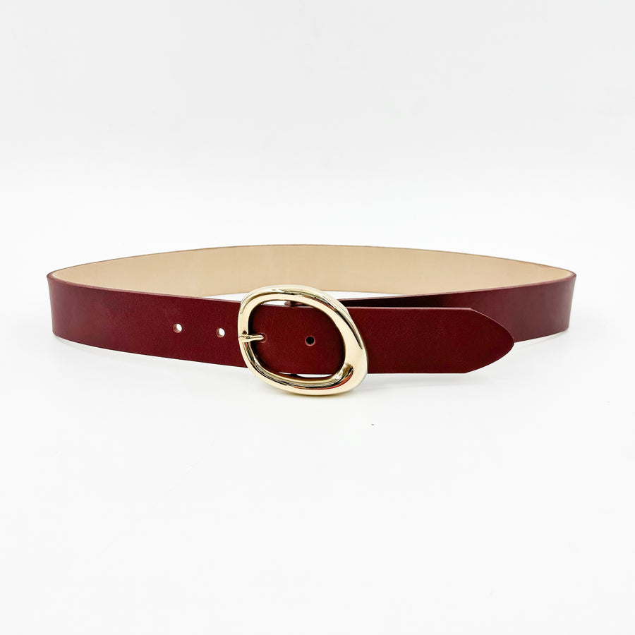 Stella Belt - Deep Red Leather Gold Buckle Belt - Streets Ahead