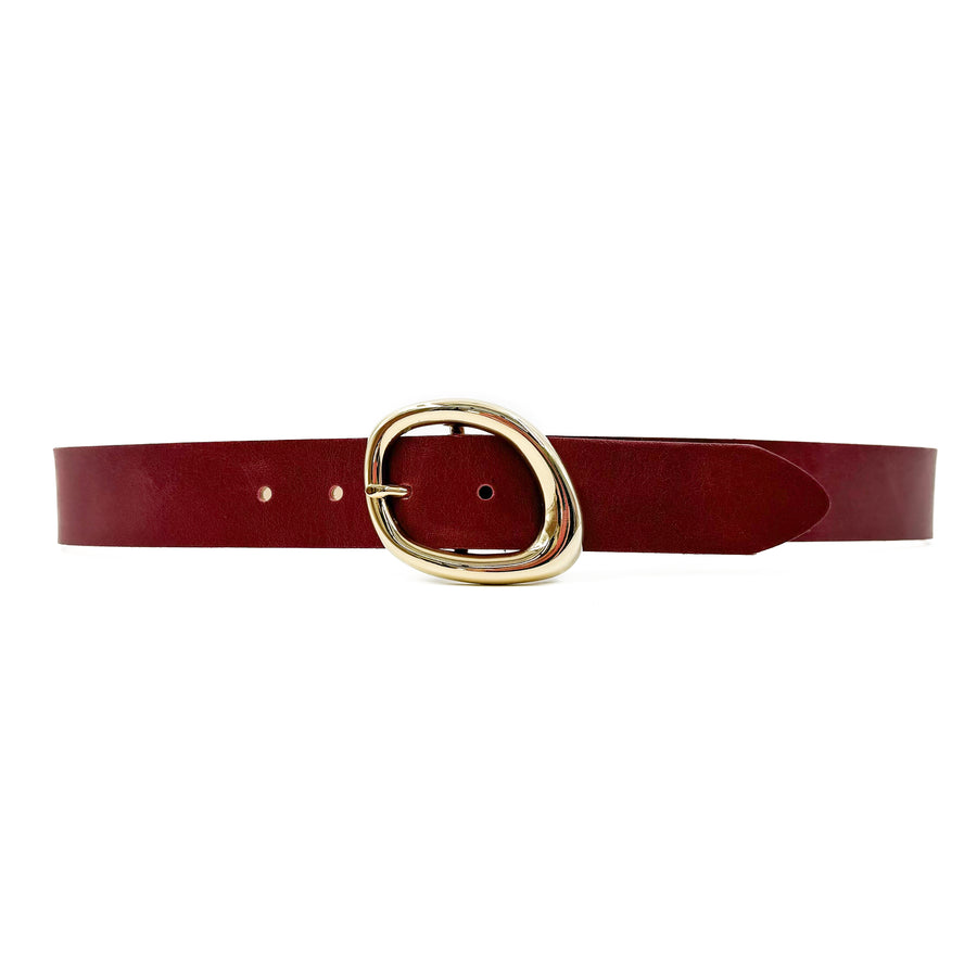 Stella Belt - Deep Red Leather Gold Buckle Belt - Streets Ahead