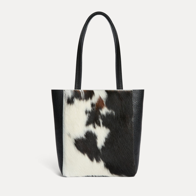 Mini Mara Shopper in natural cowhide calf hair Italian leather with matching pouch, handcrafted in Los Angeles