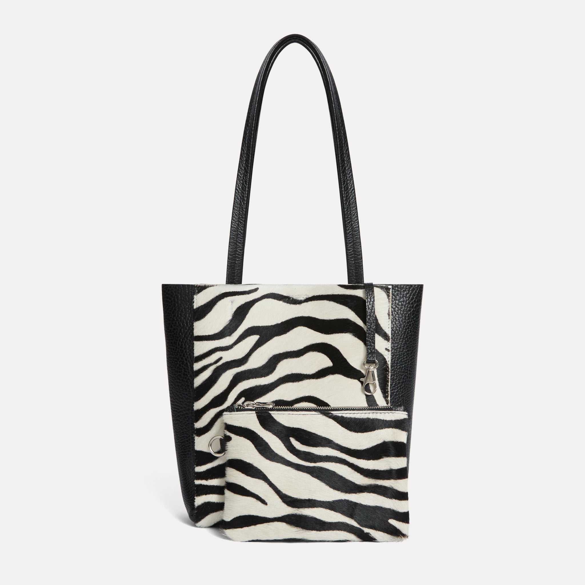 Mini Mara shopper in black and white zebra calf hair with matching zip pouch