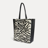 Black and white zebra calf hair Italian leather Mara shopper with matching pouch