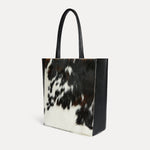 Natural black and white cowhide calf hair Italian leather Mara shopper with matching pouch