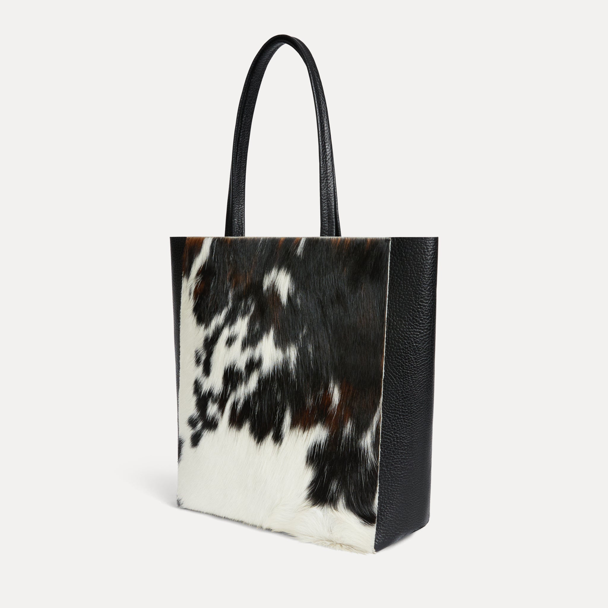Natural black and white cowhide calf hair Italian leather Mara shopper with matching pouch