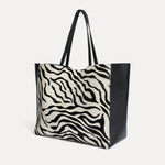 Black and white zebra calf hair Italian leather Savannah tote with matching pouch