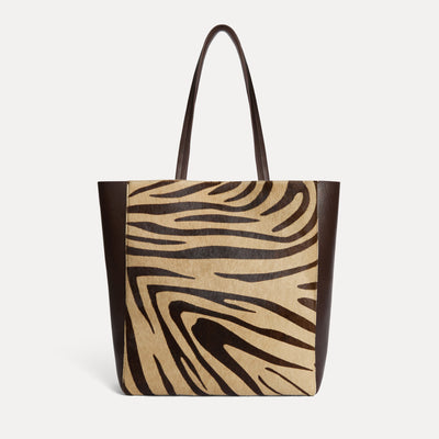 Brown zebra calf hair Italian leather Mara shopper with matching pouch