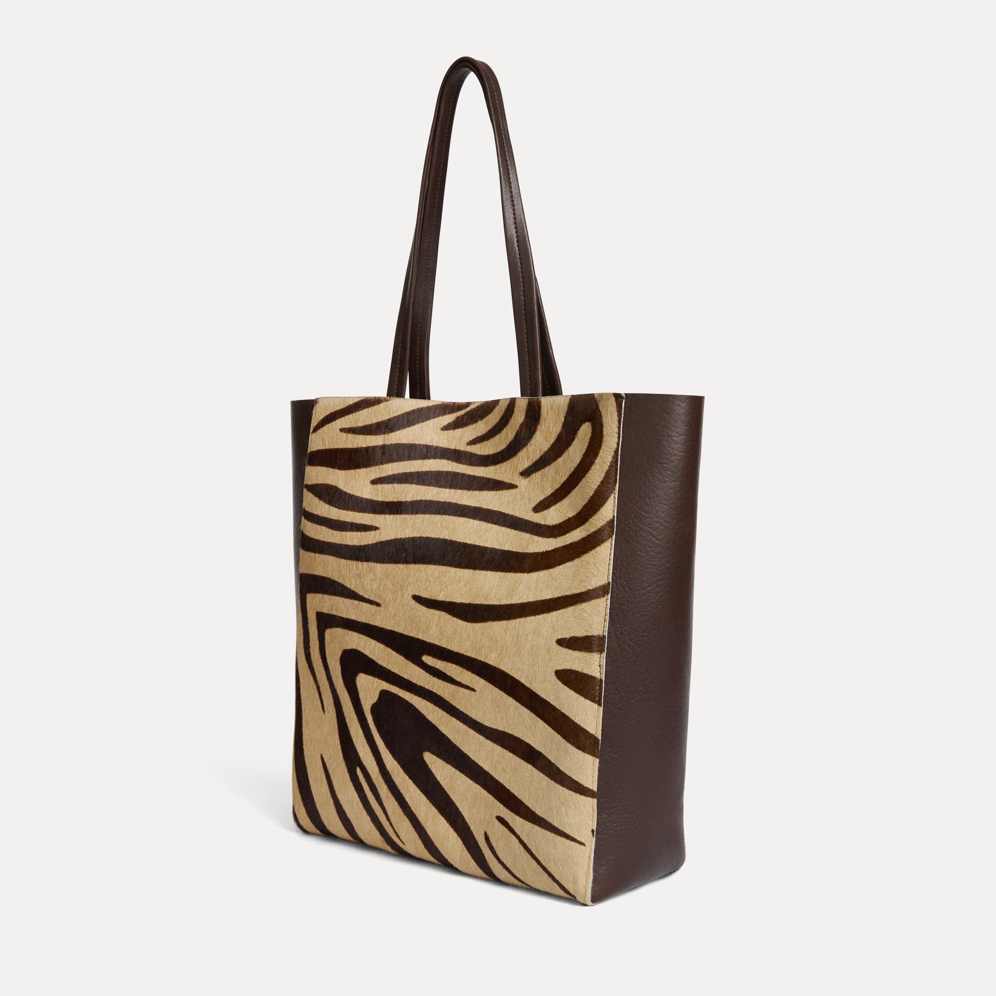 Brown zebra calf hair Italian leather Mara shopper with matching pouch