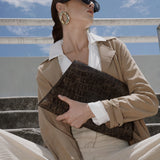 Naomi Oversized Clutch - Chocolate Croc-Embossed - handbag - StreetsAheadInc