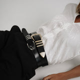 Noir - Black Classic Leather Belt Silver Buckle - Streets Ahead