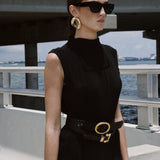 Rory - Narrow Black Leather Belt Gold Buckle - Streets Ahead