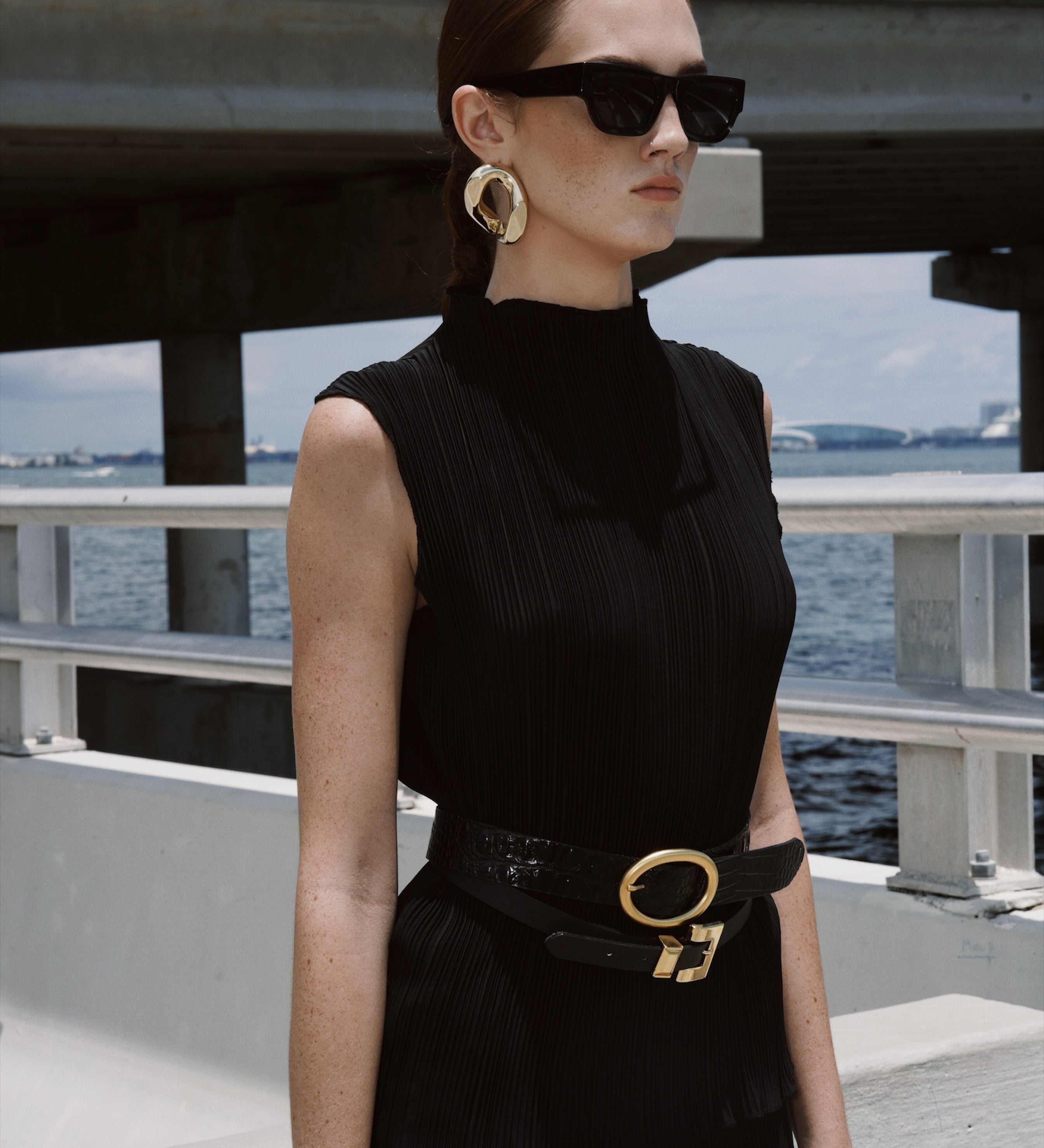 Rory - Narrow Black Leather Belt Gold Buckle - Streets Ahead