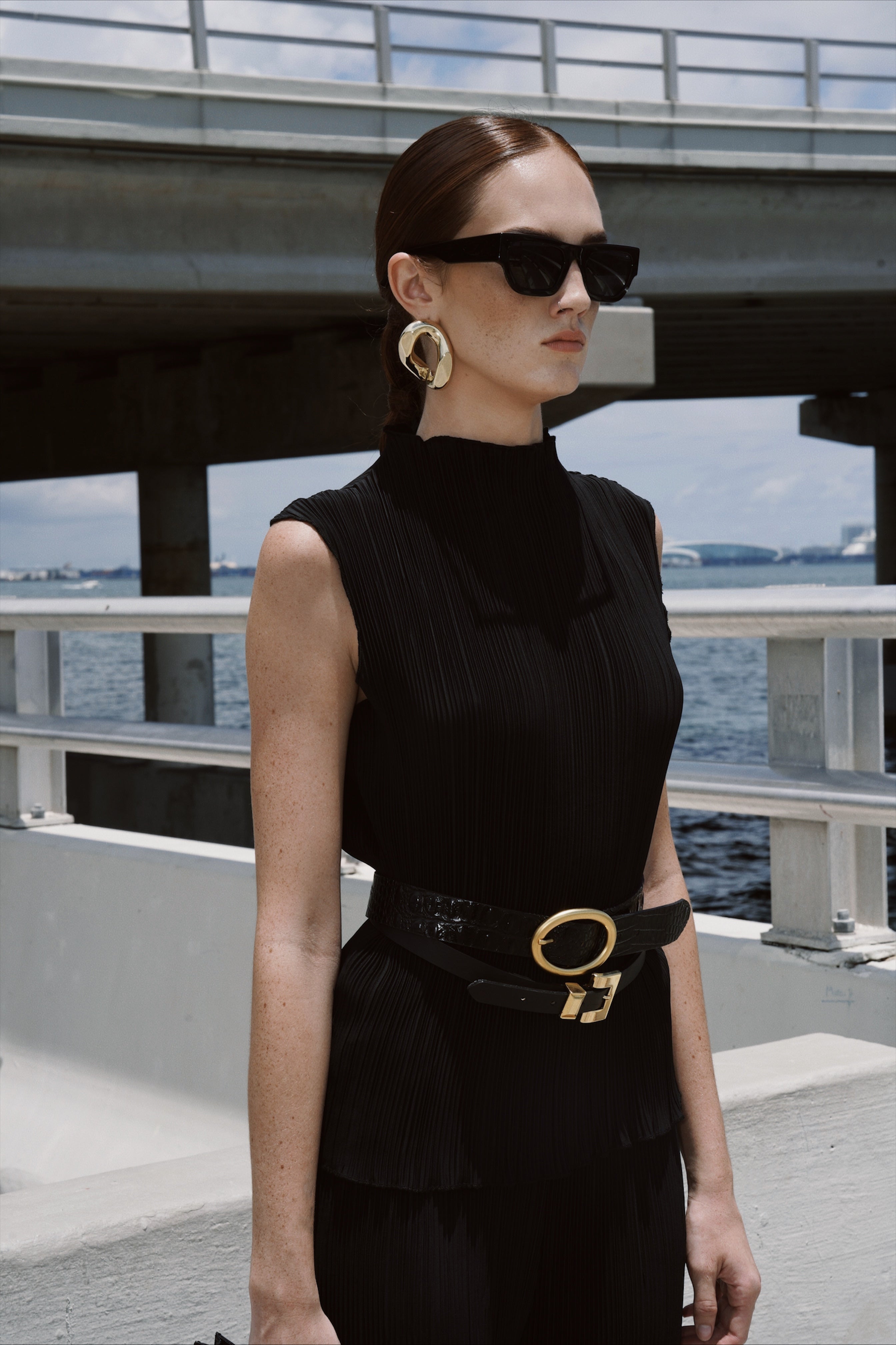 Rory - Narrow Black Leather Belt Gold Buckle - Streets Ahead