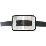 Ingrid Belt in black leather, buckle detail