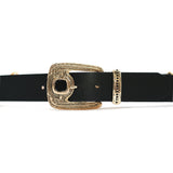 Henrietta Belt in black leather, buckle detail
