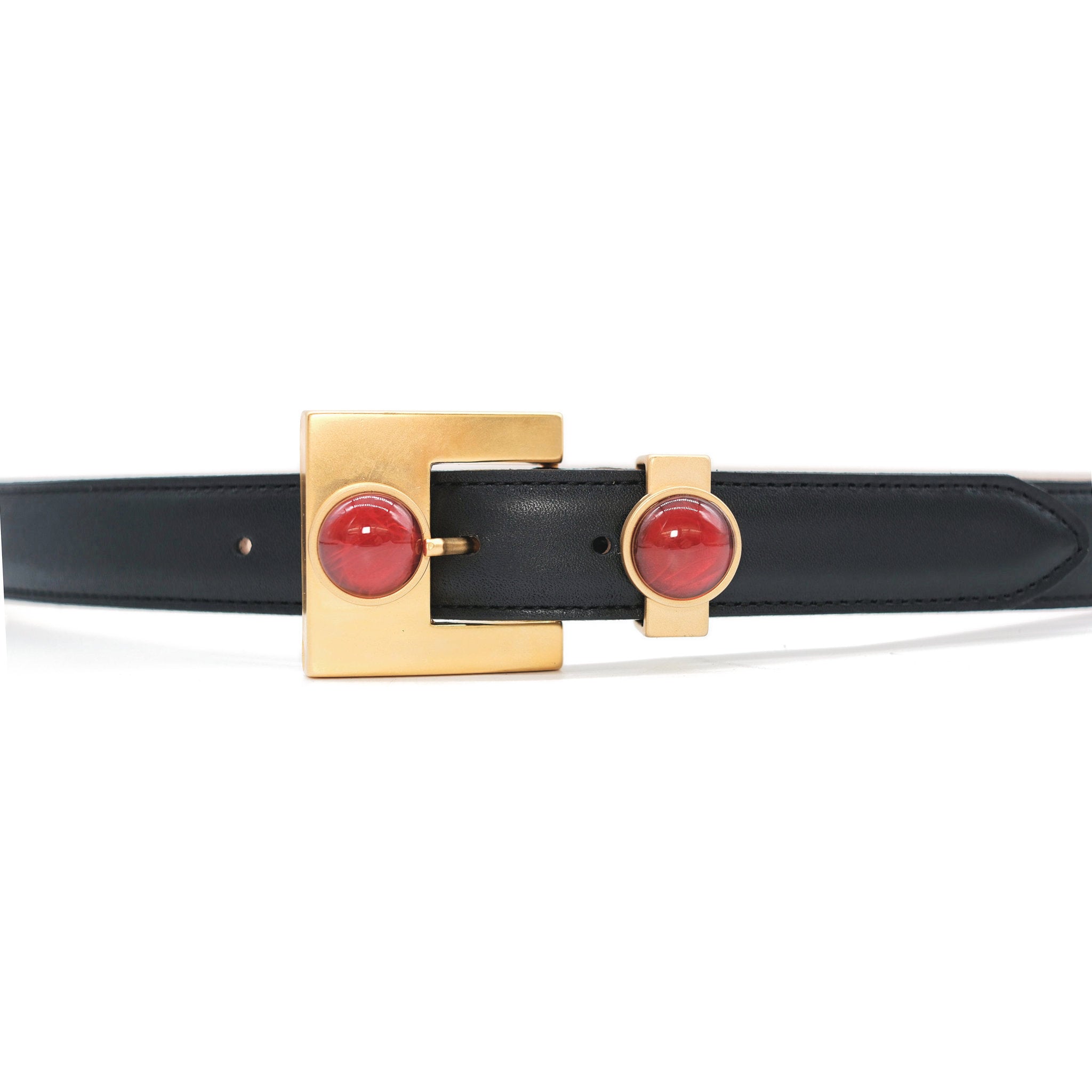 Lucille Belt in black leather, buckle detail