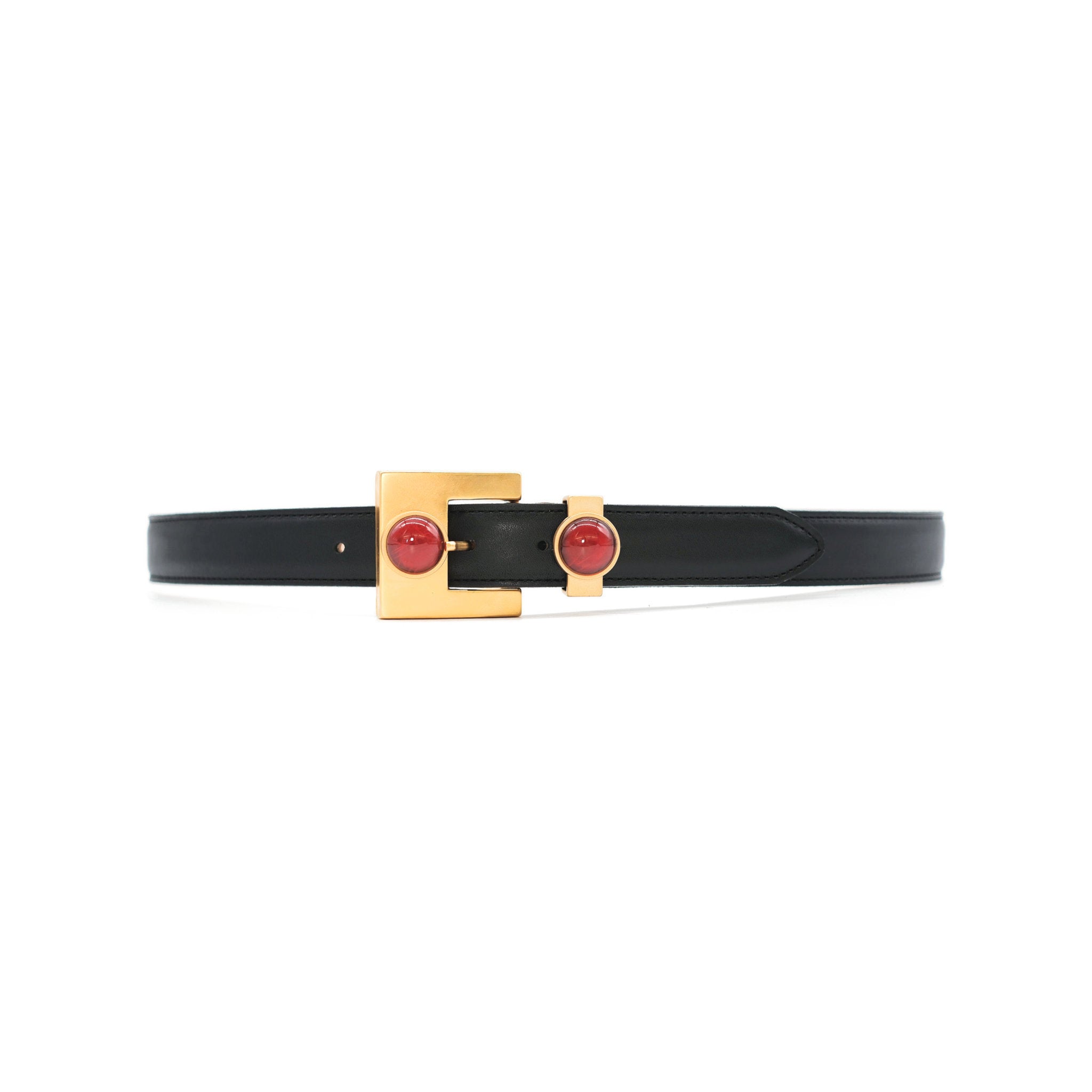 Lucille Belt in black leather, front