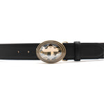 Adele Belt in black leather, buckle detail