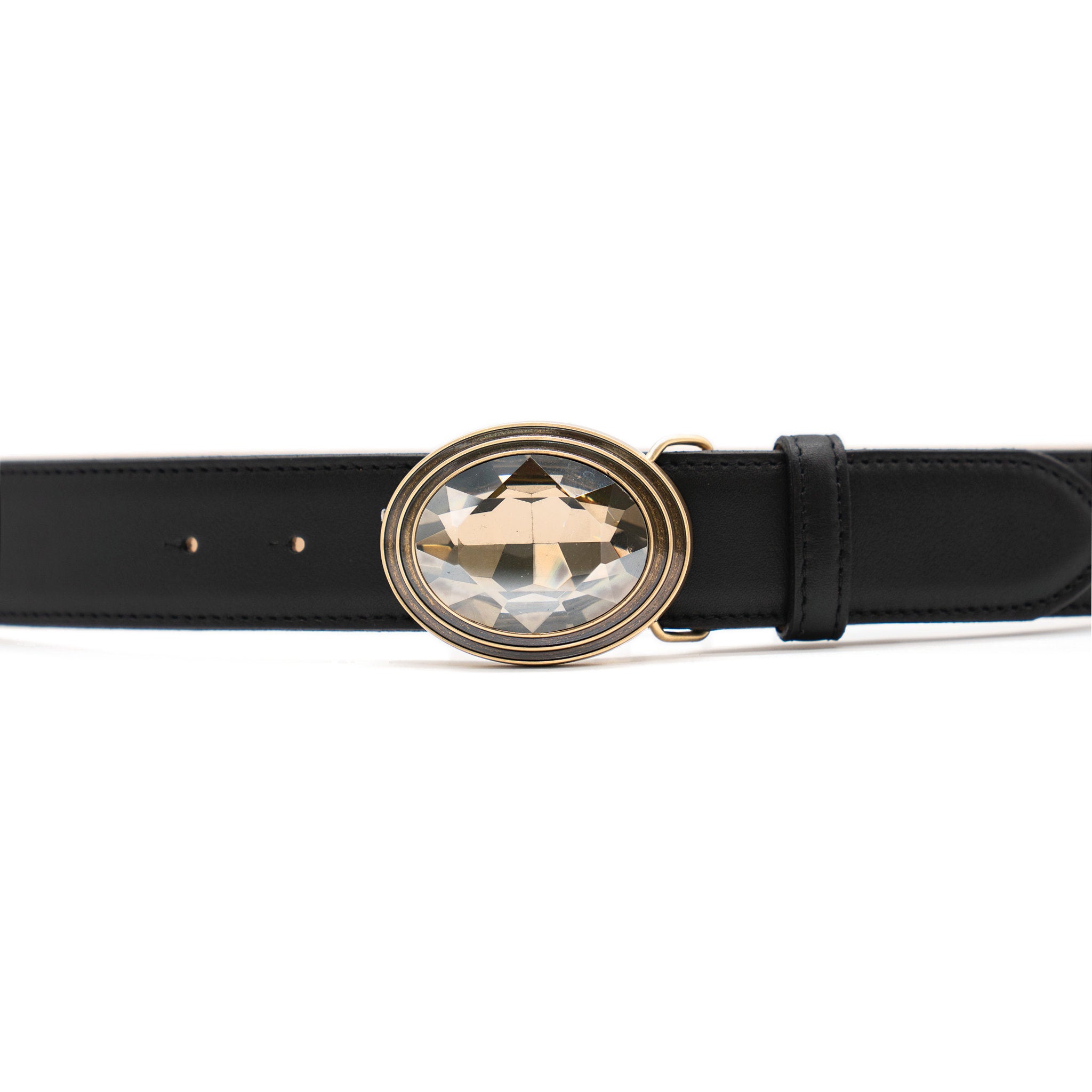 Adele Belt in black leather, buckle detail