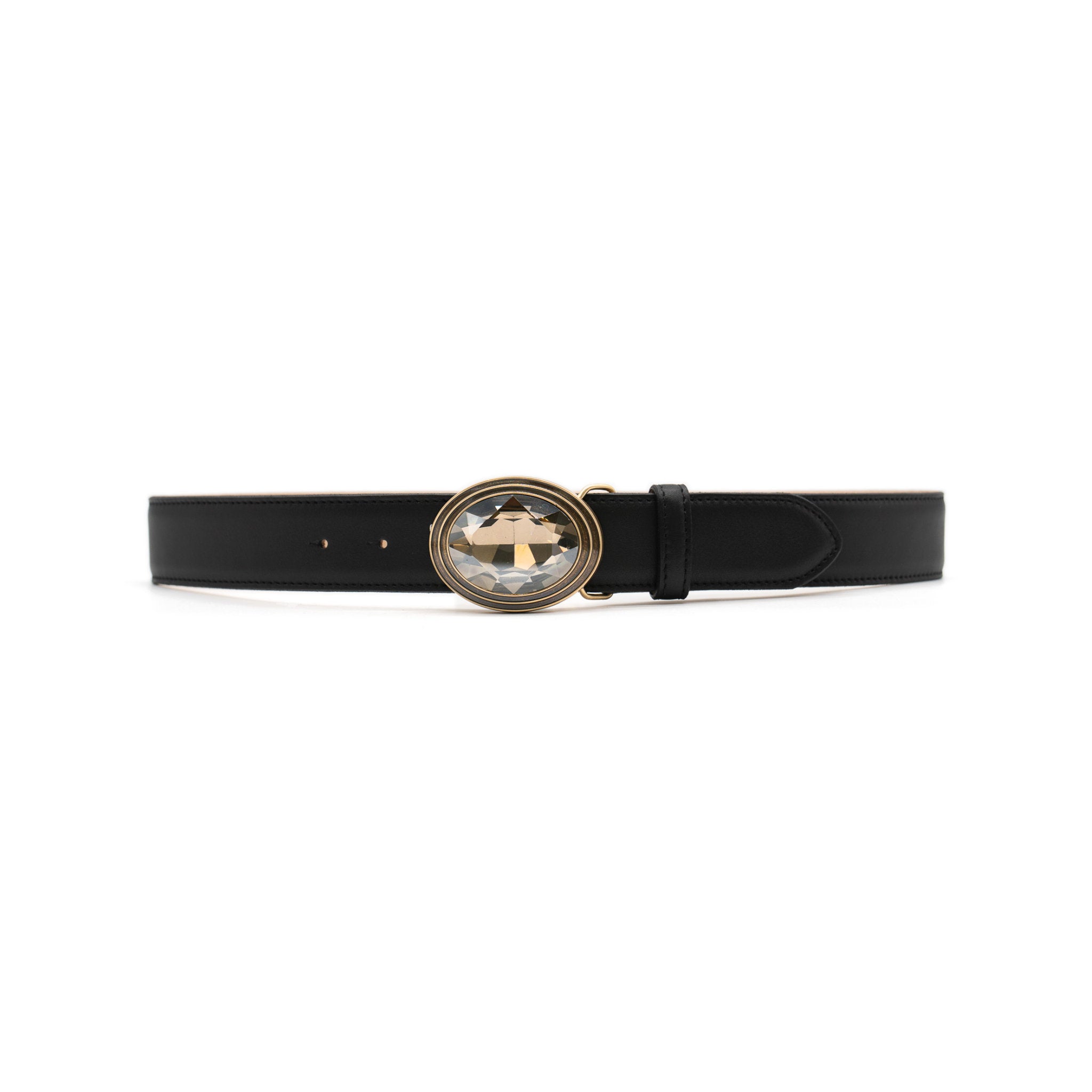 Adele Belt in black leather, front