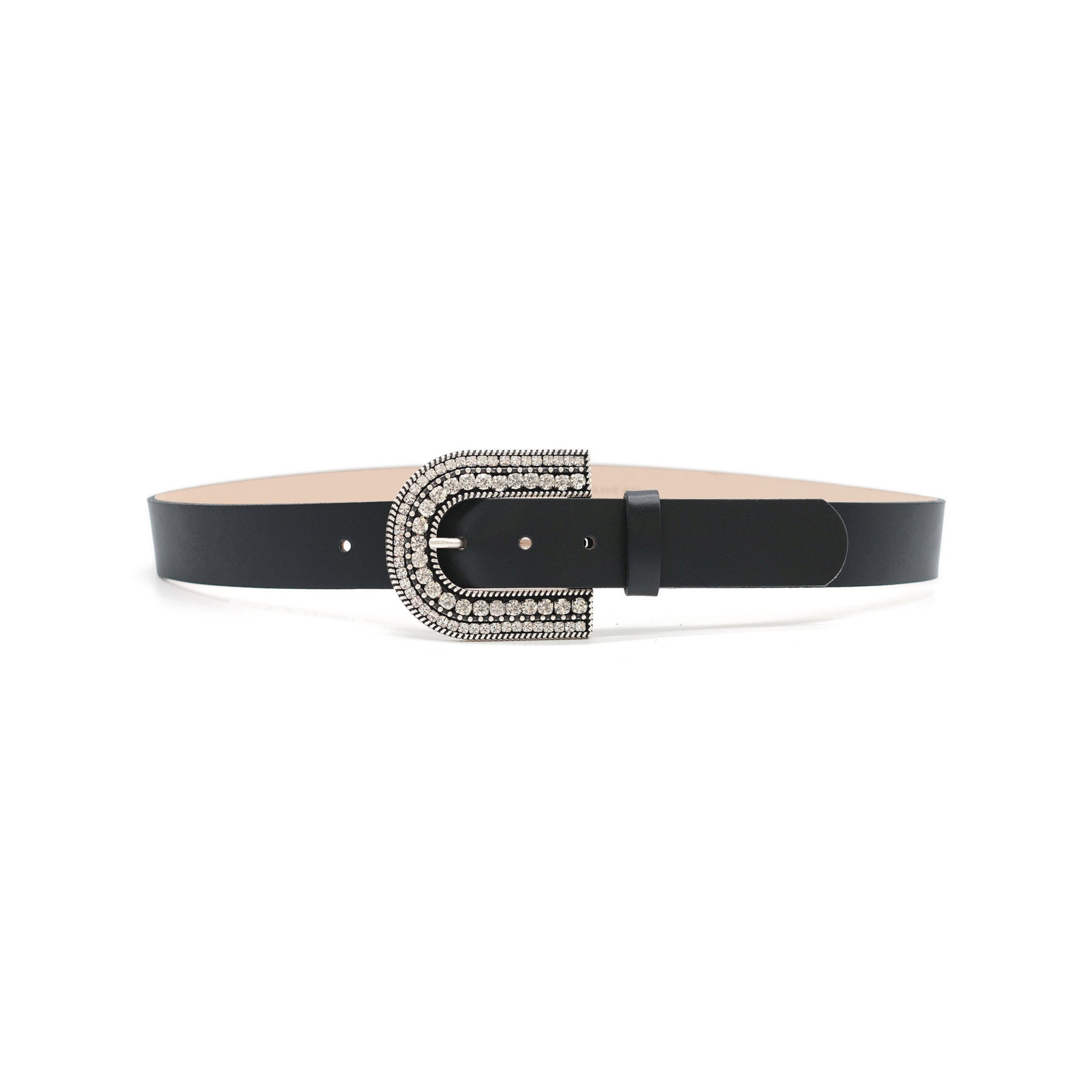 Clementine Belt in black leather, angle