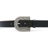 Clementine Belt in black leather, buckle detail