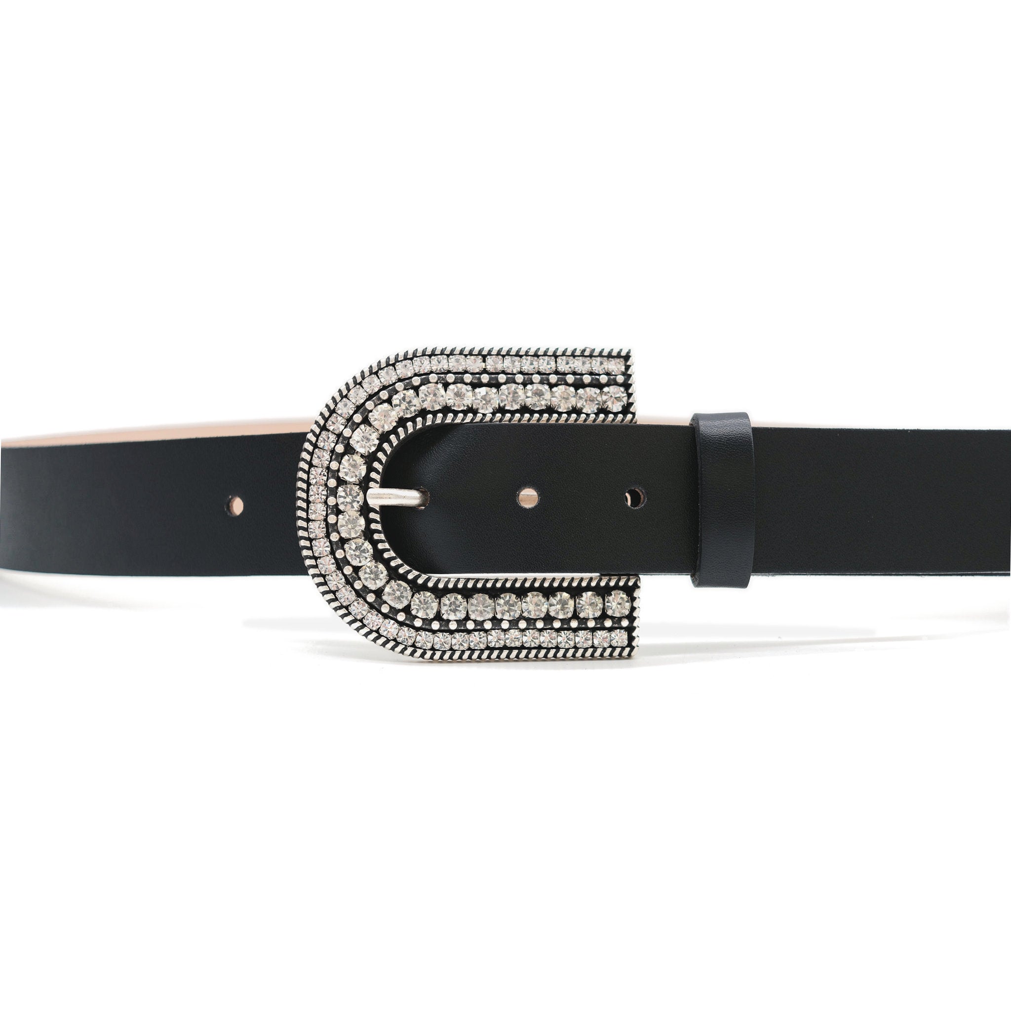 Clementine Belt in black leather, buckle detail