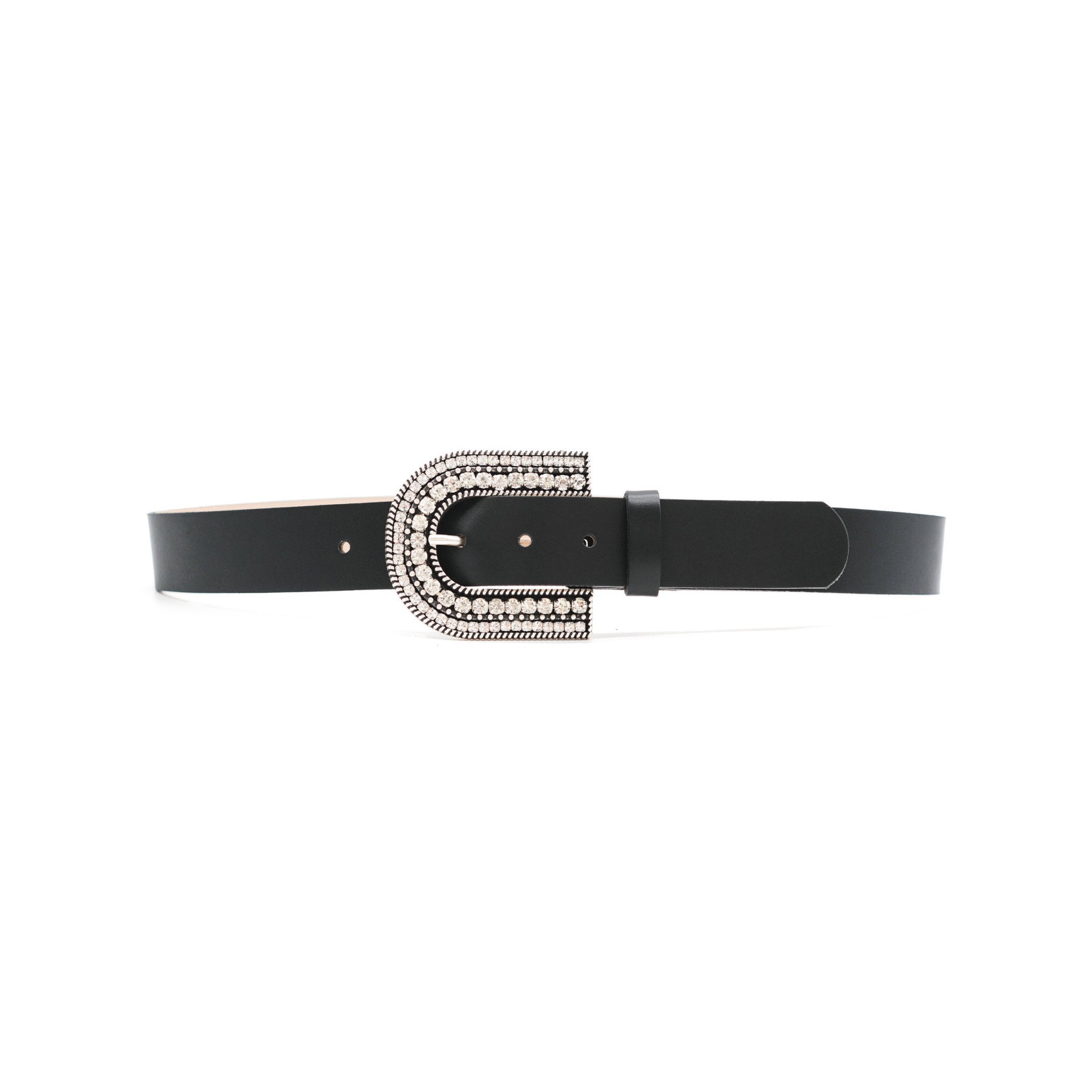 Clementine Belt in black leather, front