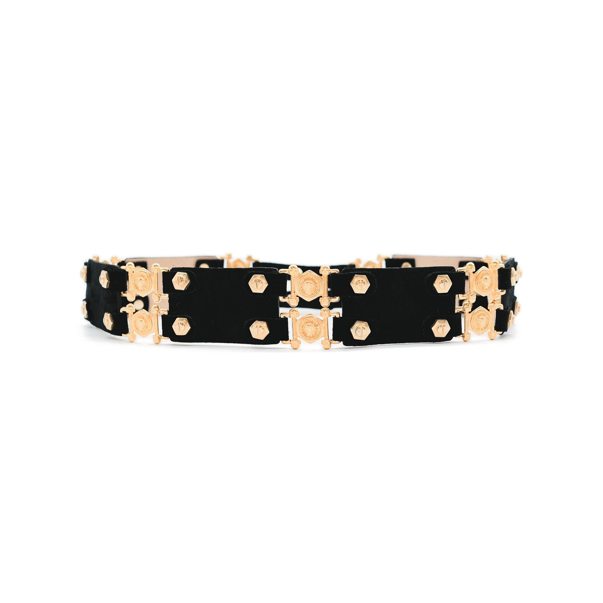 Constance Belt in black suede, front