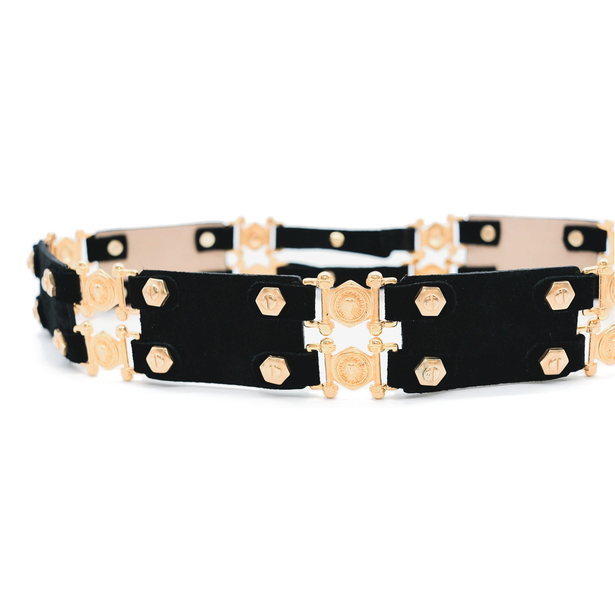 Constance Belt in black suede, link detail