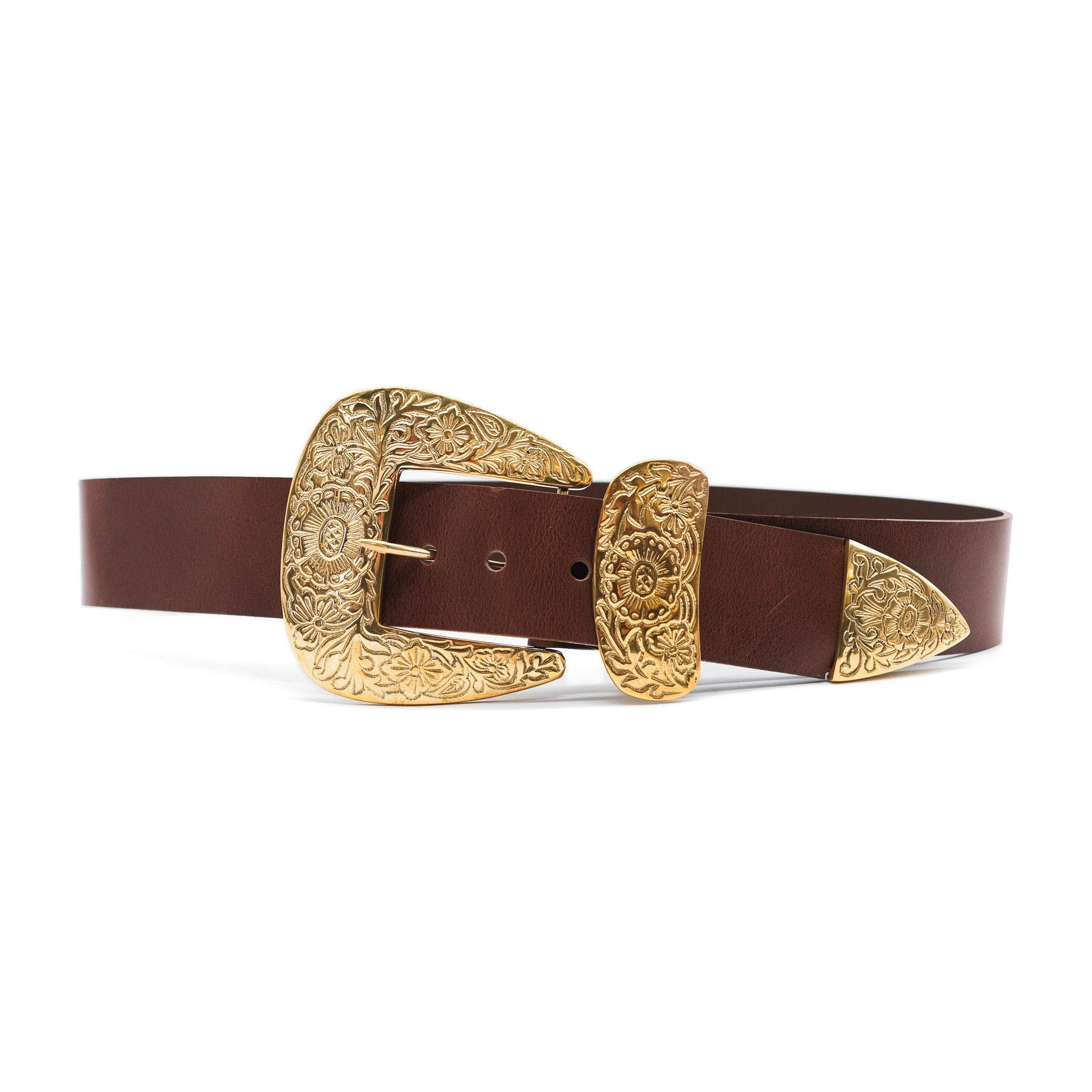 Augusta Belt in chocolate leather, angle
