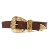 Augusta Belt in chocolate leather, buckle detail