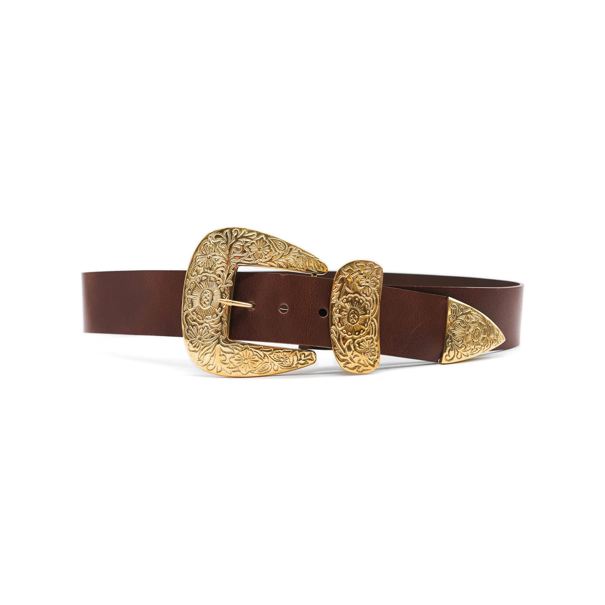 Augusta Belt in chocolate leather, front